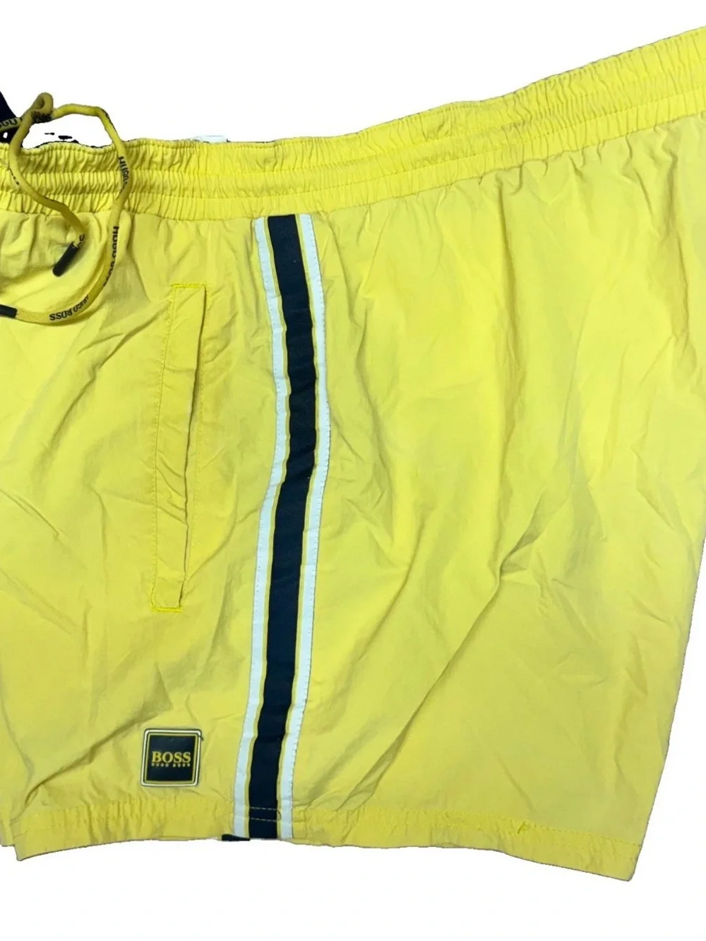 Hugo Boss Yellow Swim / Running Shorts Trunks Sz L mesh lining